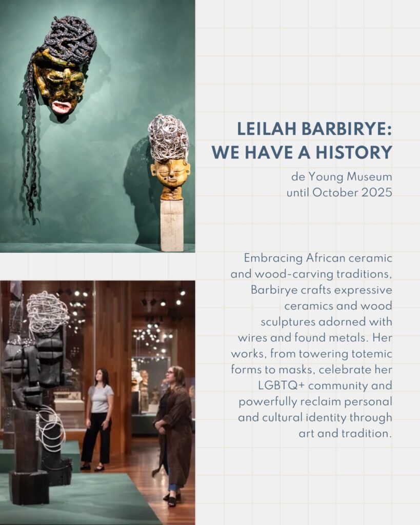 Embracing African ceramic and wood-carving traditions, Barbirye crafts expressive ceramics and wood sculptures adorned with wires and found metals. Her works, from towering totemic forms to masks, celebrate her LGBTQ+ community and powerfully reclaim personal and cultural identity through art and tradition.